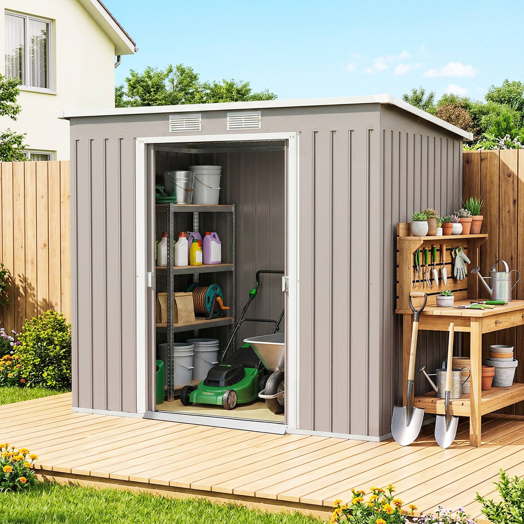 ComfortXL - Abri de jardin acier galvanisé 213 x 130 x 172 cm gris clair avec portes coulissantes - ComfortXL Outdoor Living - Image 3