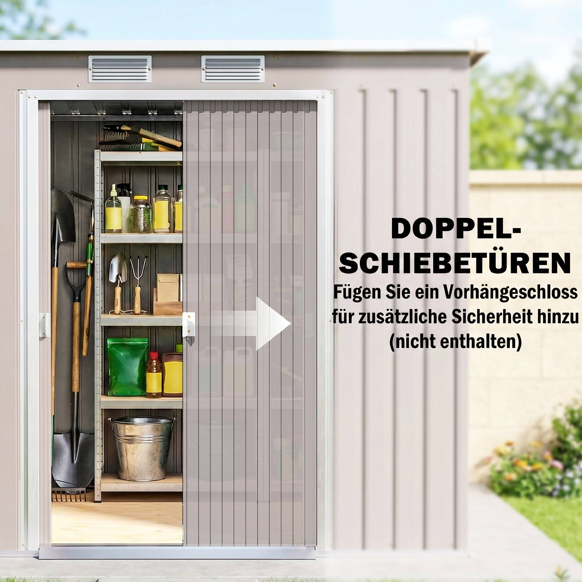 ComfortXL - Abri de jardin acier galvanisé 213 x 130 x 172 cm gris clair avec portes coulissantes - ComfortXL Outdoor Living - Image 7