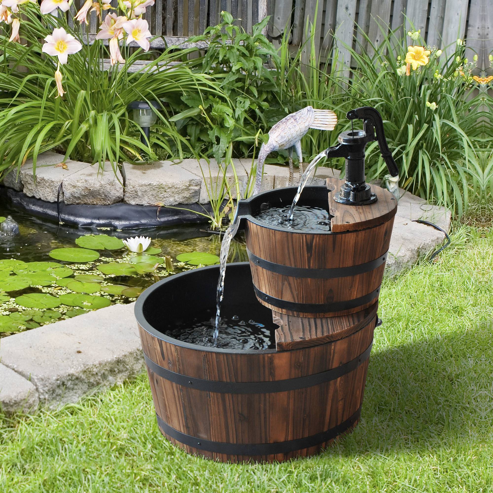 Fontaine de jardin bois marron foncé 44.5 x 44.5 x 58.5 cm - PANGIVO - Image 4