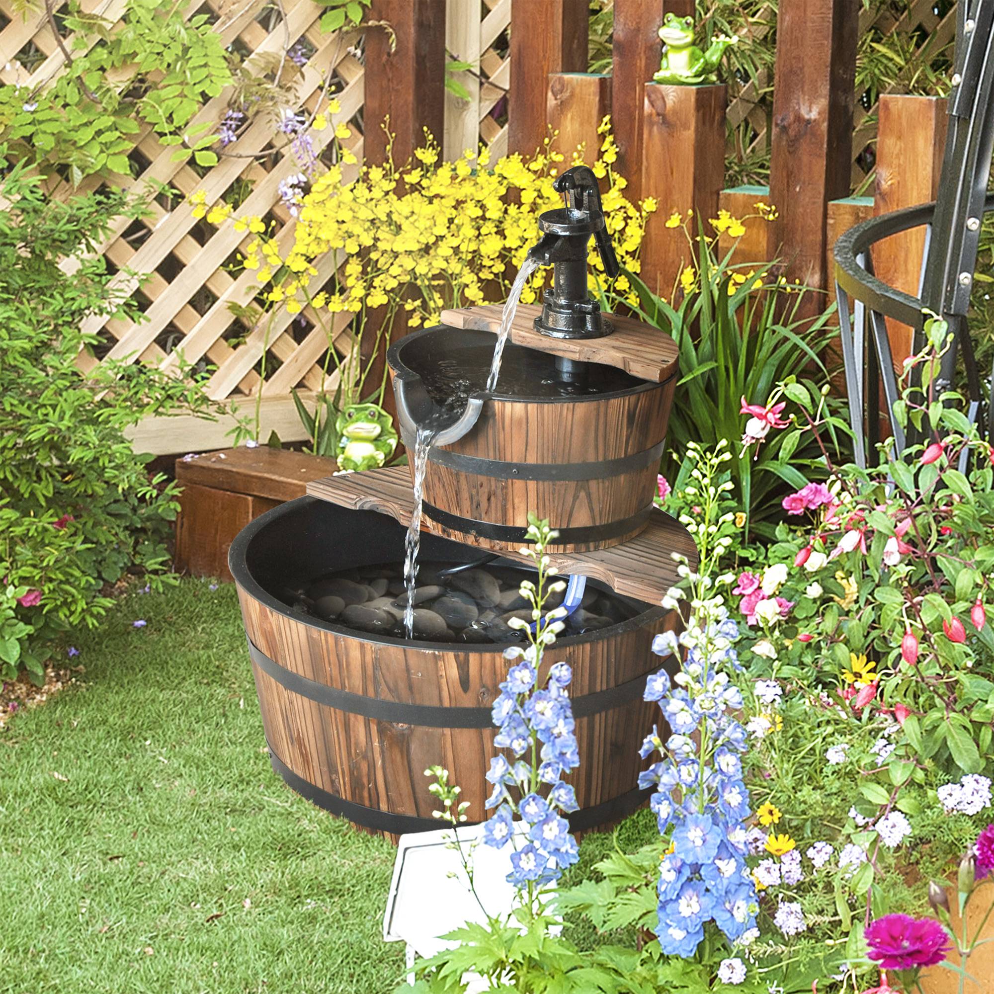 Fontaine de jardin bois marron foncé 44.5 x 44.5 x 58.5 cm - PANGIVO - Image 3