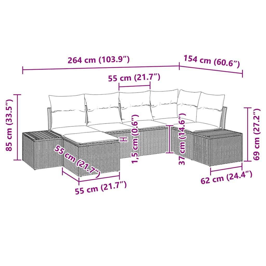 ComfortXL - Salon de jardin 6 places polyrotin modulable avec pouf bicolore Noir et Crème – ComfortXL Outdoor Living - Image 9
