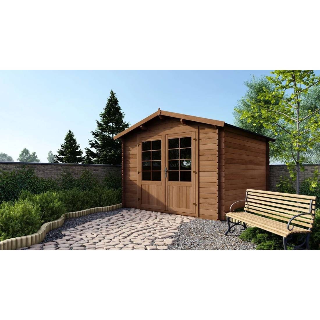 Altanka - Abri de jardin en bois - 9m2 - 3x3m - Traité - Ep. 28mm - Couleur: marron - DOM427 - ALTANKA - Image 2
