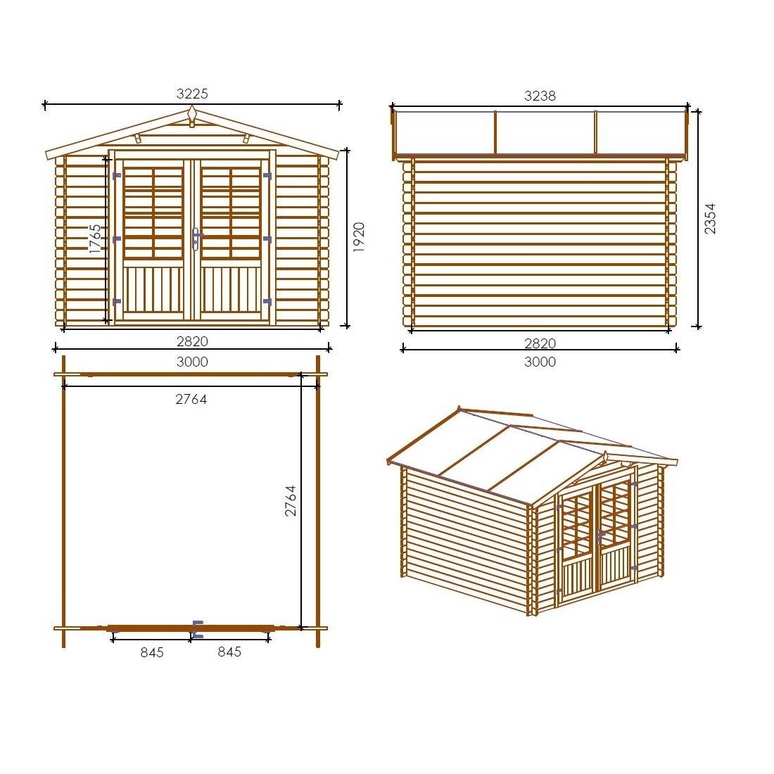 Altanka - Abri de jardin en bois - 9m2 - 3x3m - Traité - Ep. 28mm - Couleur: marron - DOM427 - ALTANKA - Image 3