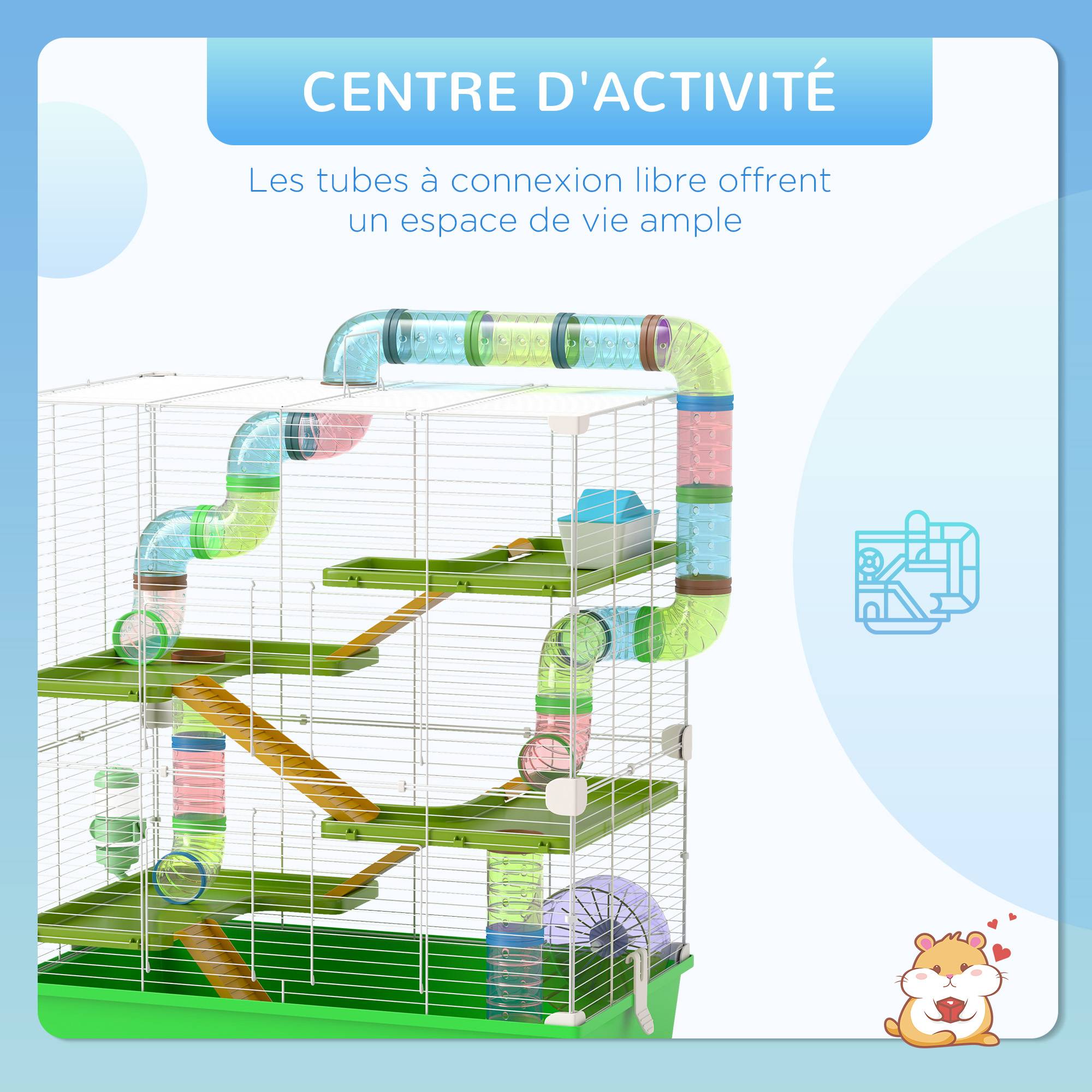 Cage pour rongeur acier et plastique multicolore 59 x 36 x 69 cm - PANGIVO - Image 6