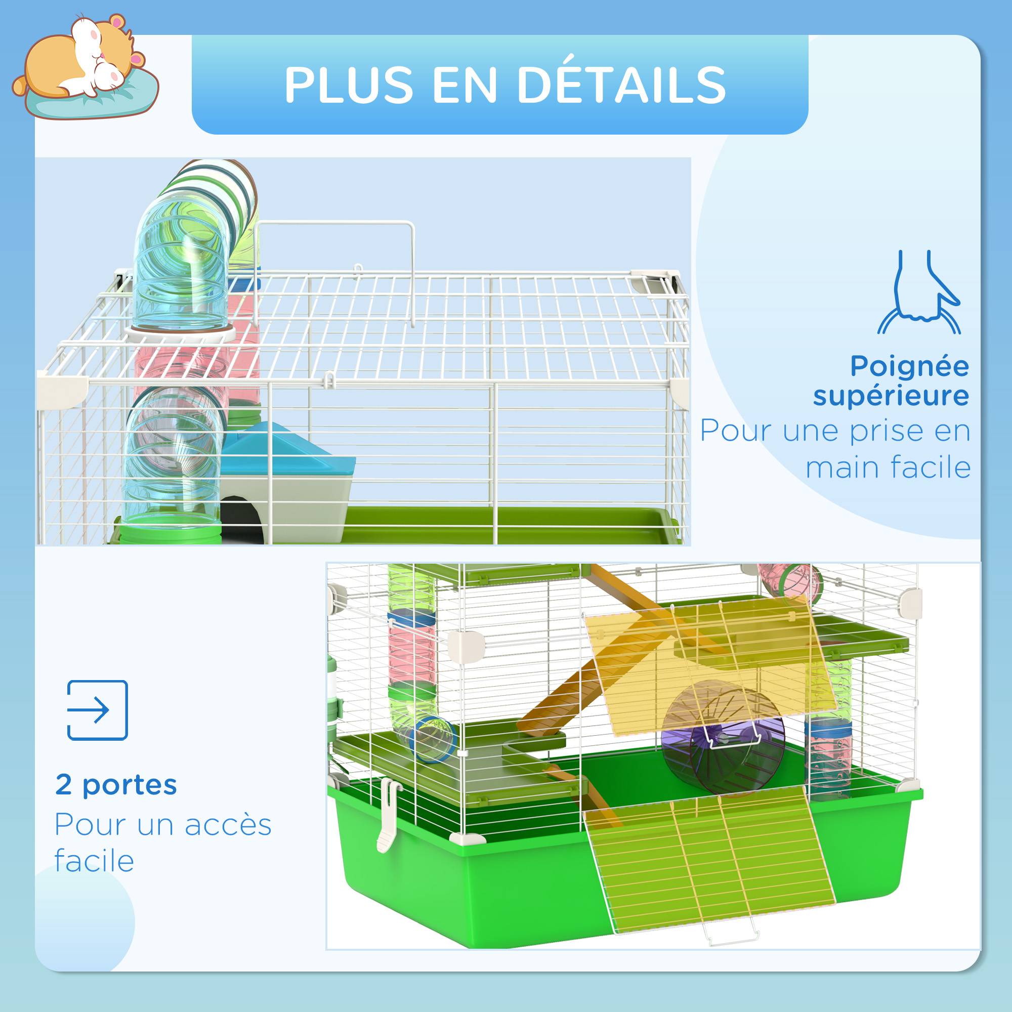 Cage pour rongeur acier et plastique multicolore 59 x 36 x 69 cm - PANGIVO - Image 9