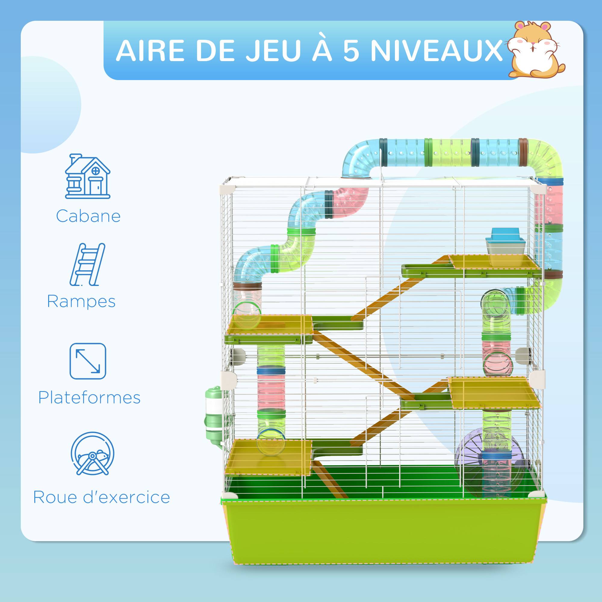 Cage pour rongeur acier et plastique multicolore 59 x 36 x 69 cm - PANGIVO - Image 8