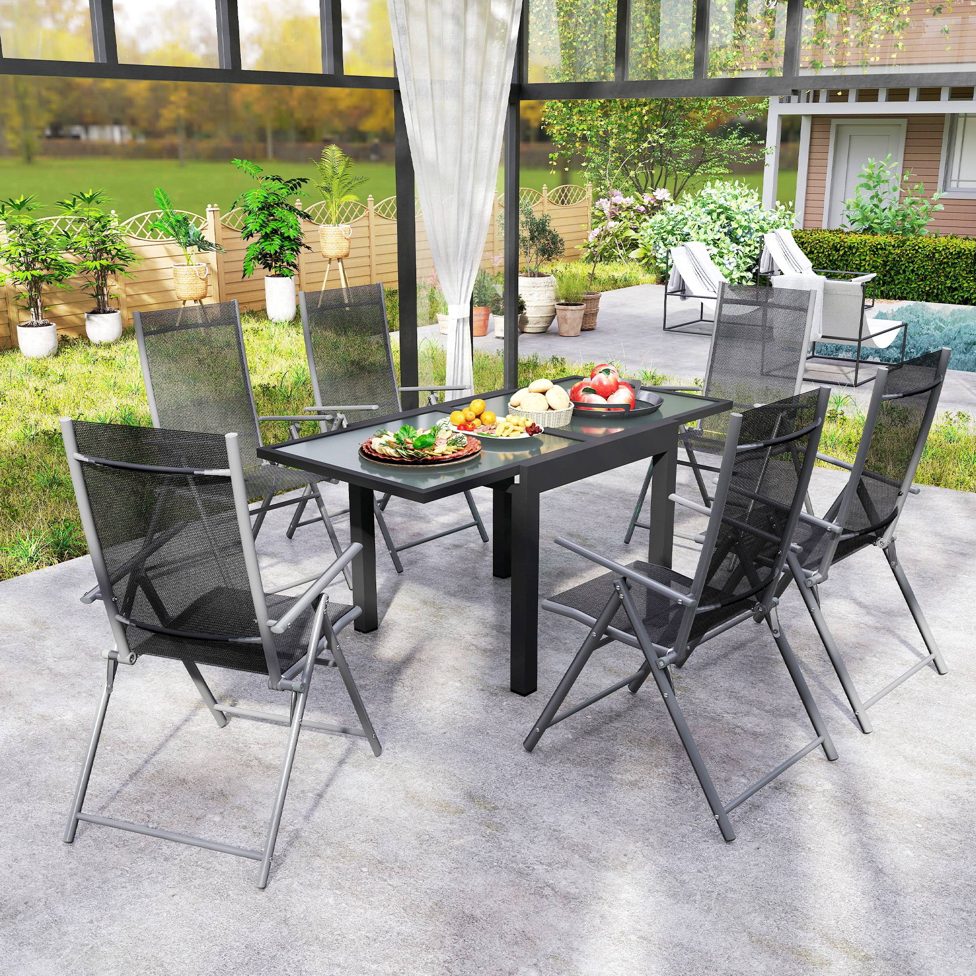 Outsunny - Table extensible de jardin grande taille dim. dépliées 160L x 80l x 75H cm alu métal époxy anthracite plateau verre trempé transparent - Image 7