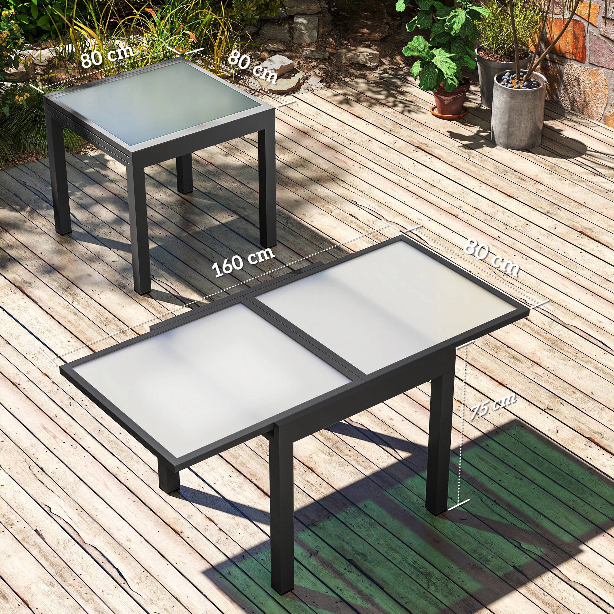 Outsunny - Table extensible de jardin grande taille dim. dépliées 160L x 80l x 75H cm alu métal époxy anthracite plateau verre trempé transparent - Image 5