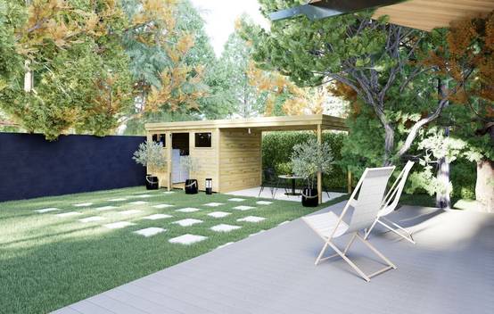 ABRI DE JARDIN bois autoclave 27mm - 6,94x3,44m / 24m2 - Bac acier - Plancher bois - Image 2