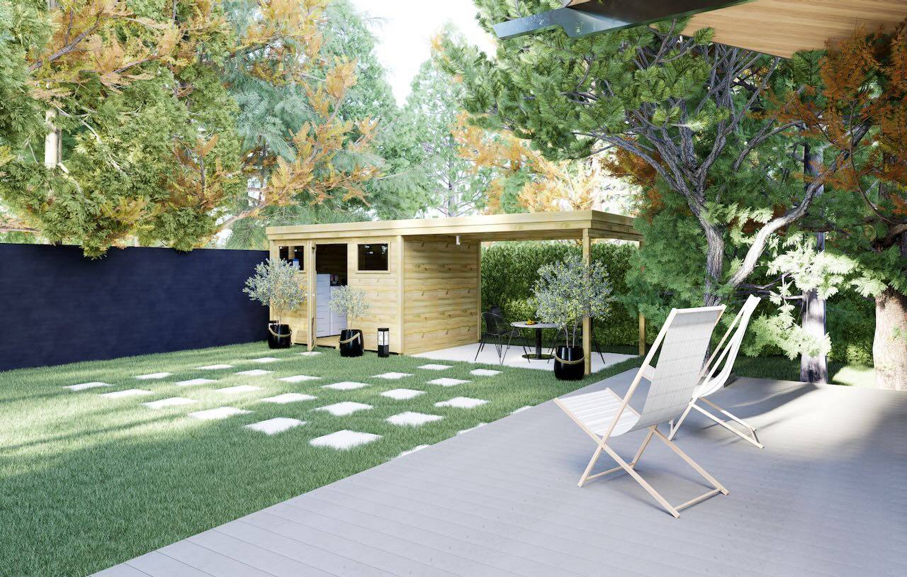 ABRI DE JARDIN bois  autoclave 27mm - 6,94x3,44m / 24m2 - Bac acier - Plancher bois - Image 2