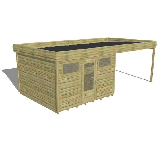 ABRI DE JARDIN bois autoclave 27mm - 6,94x3,44m / 24m2 - Bac acier - Plancher bois - Image 1