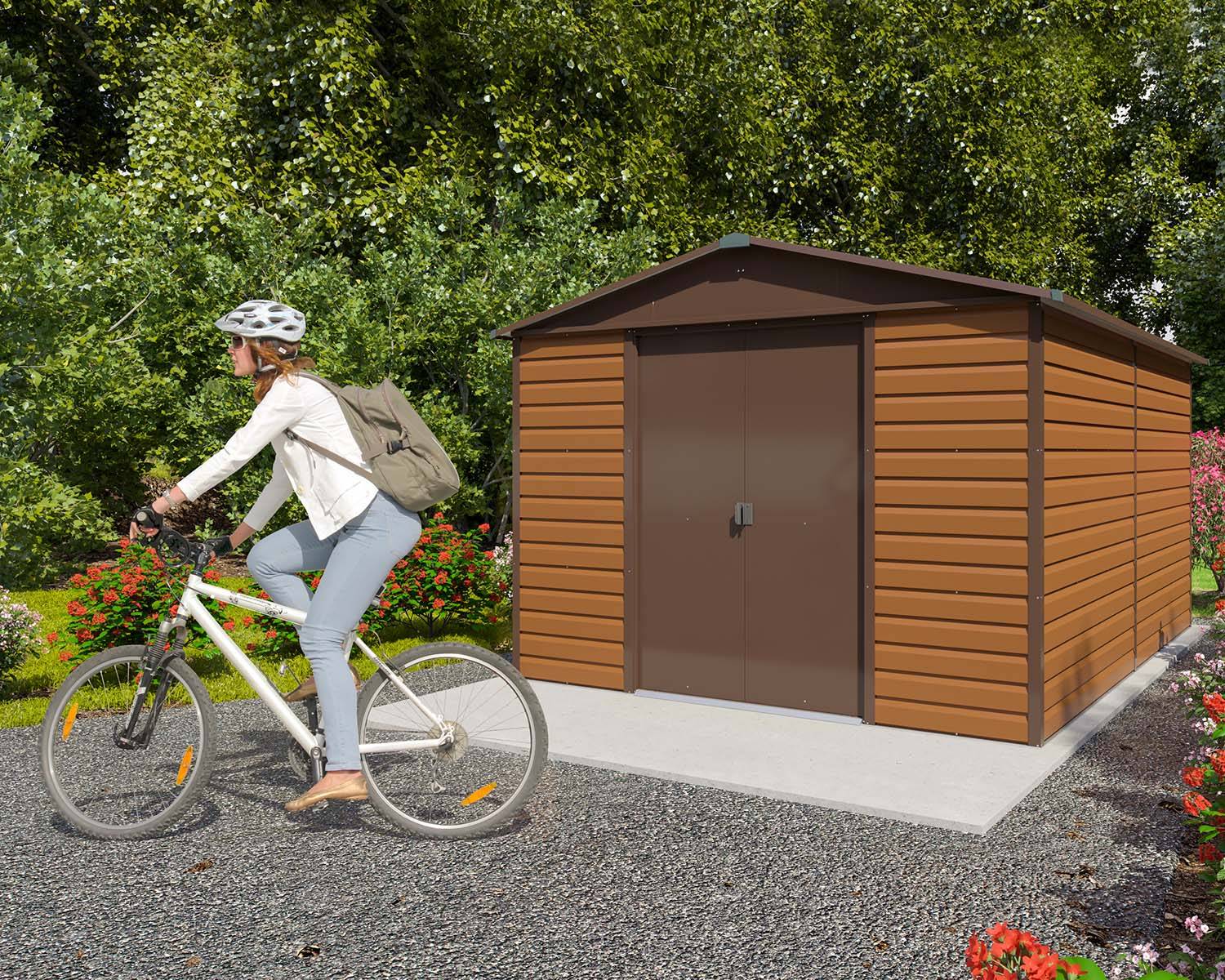 Yardmaster - Abri de jardin métal imitation bois 10,46 m2 Yardmaster + kit d'ancrage