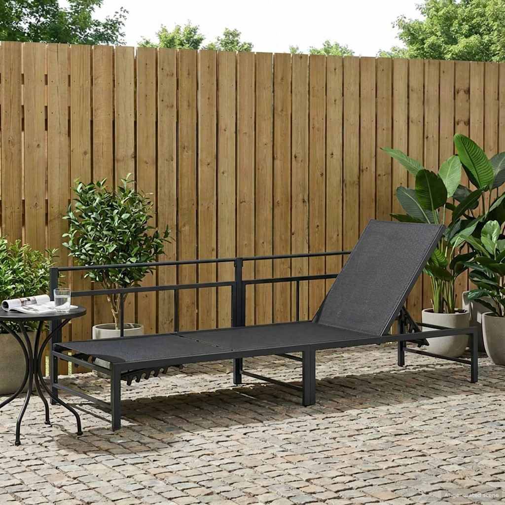 PANGIVO - Transat Noir Textilène 200 x 62 x 59,5 cm - PANGIVO