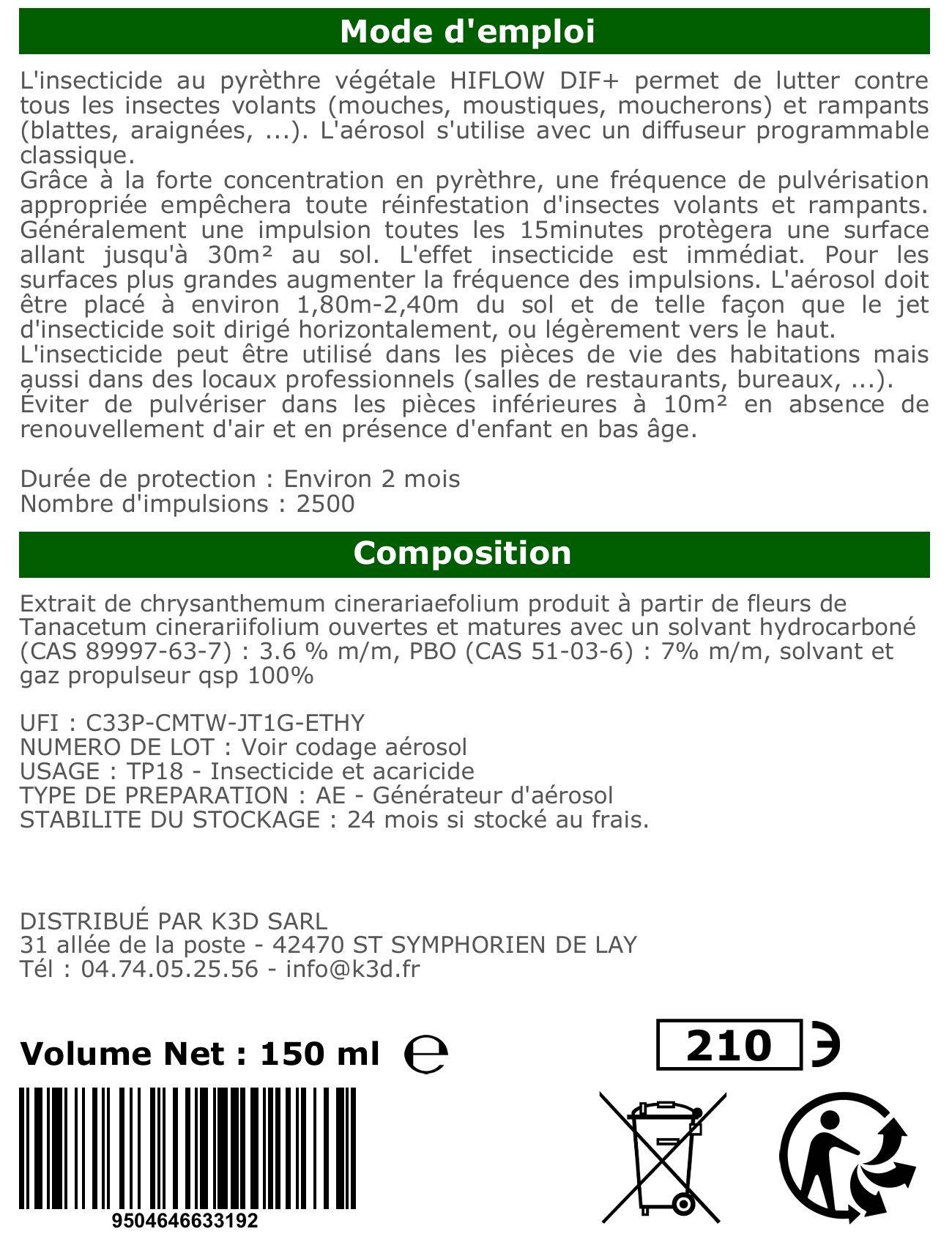 12 Aérosols 250 ml au Pyrèthre Végétal - Compatible Diffuseur Automatique - Action Choc Contre Volants et Rampants - Image 4