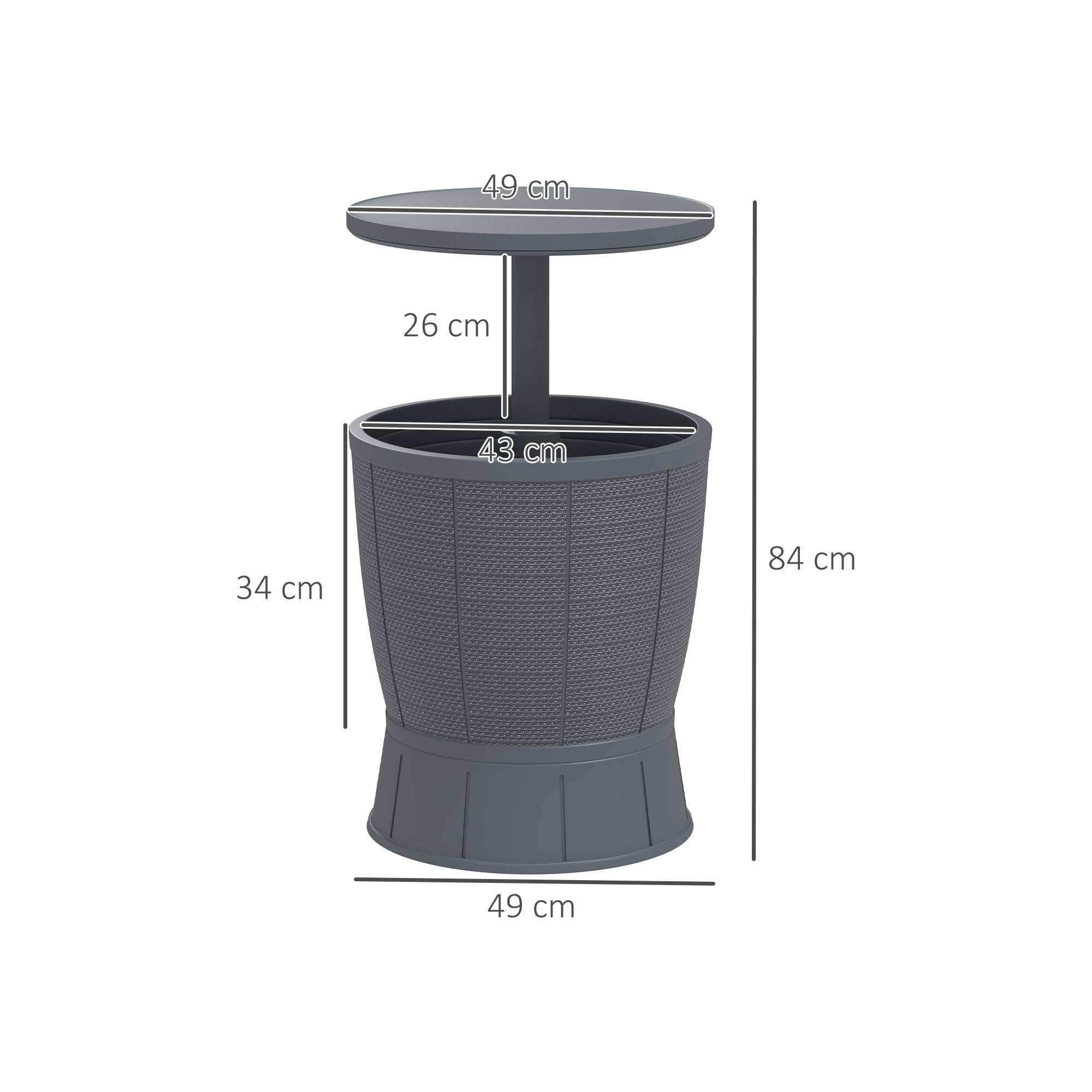 Outsunny - Table à glacière 3 en 1 Ø49x58-84cm avec seau à glace plateau télescopique pour bière vin cocktails jardin gris - Outsunny - Image 3