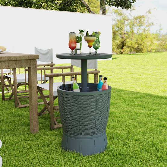 Outsunny - Table à glacière 3 en 1 Ø49x58-84cm avec seau à glace plateau télescopique pour bière vin cocktails jardin gris - Outsunny - Image 2