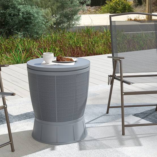 Outsunny - Table à glacière 3 en 1 Ø49x58-84cm avec seau à glace plateau télescopique pour bière vin cocktails jardin gris - Outsunny - Image 4