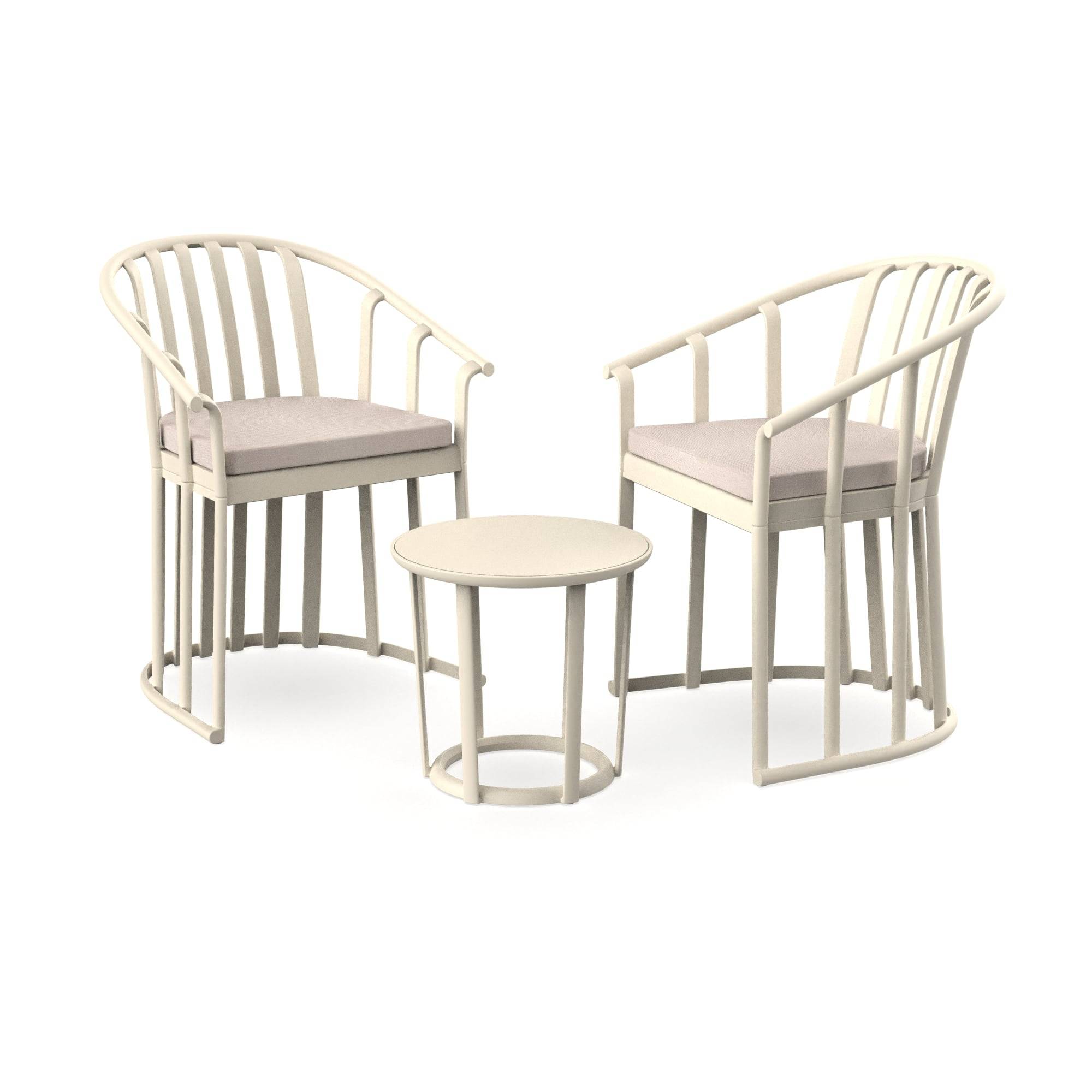 Fauteuils coussins et table Raff Resol plastique ivoire (Lot de 2+1) - Image 1