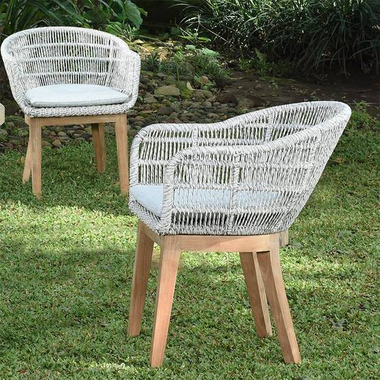 Fauteuils en résine tressée grise chiné Lounge avec coussin (lot de 2) - Gecko Jardin - Image 1