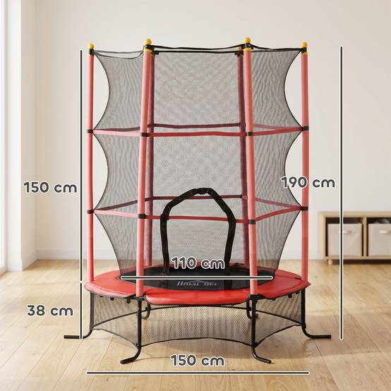 Trampoline Enfant Ø 1,63 × 1,9H m Filet de sécurité Porte zipée Couvre-Ressorts 6 poteaux rembourrés Inclus Rouge - Image 5