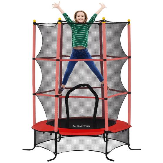 Trampoline Enfant Ø 1,63 × 1,9H m Filet de sécurité Porte zipée Couvre-Ressorts 6 poteaux rembourrés Inclus Rouge - Image 1