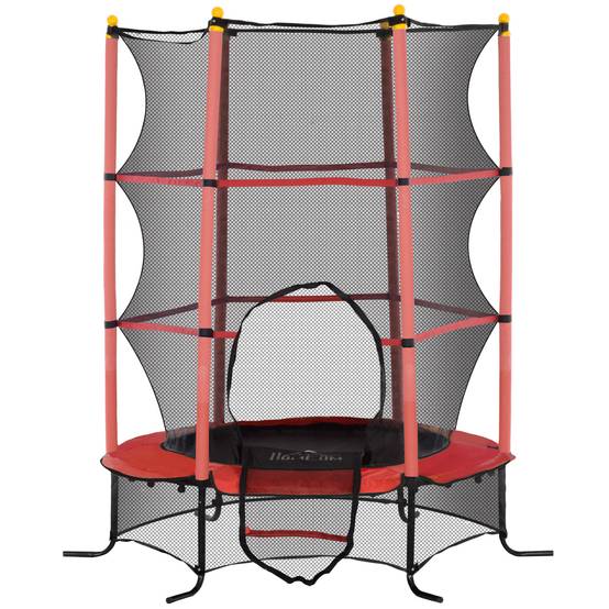 Trampoline Enfant Ø 1,63 × 1,9H m Filet de sécurité Porte zipée Couvre-Ressorts 6 poteaux rembourrés Inclus Rouge - Image 2