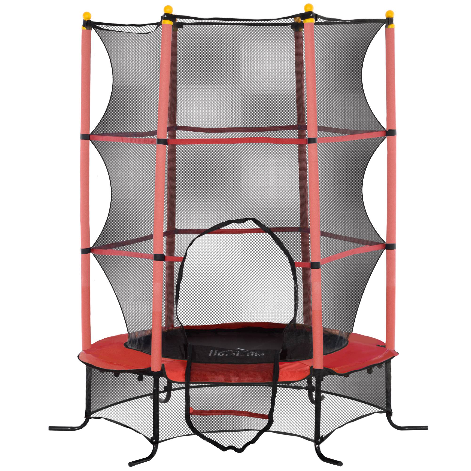 Trampoline Enfant Ø 1,63 × 1,9H m Filet de sécurité Porte zipée Couvre-Ressorts 6 poteaux rembourrés Inclus Rouge - Image 2