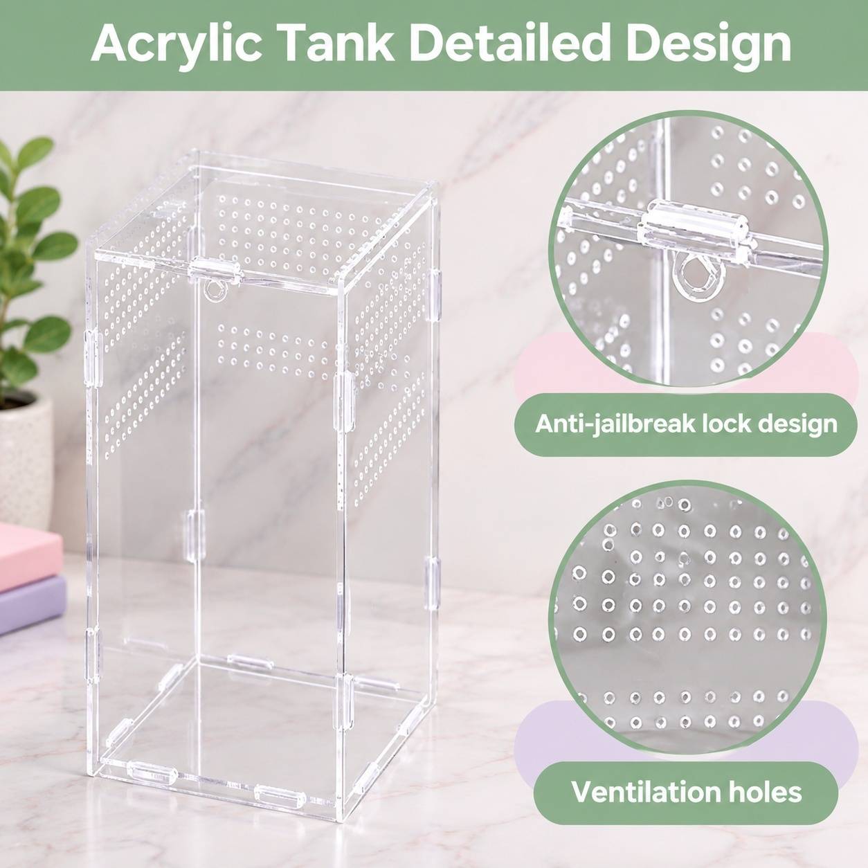 Terrarium Acrylique Transparent 360° Ventilé Pour Petits Reptiles Escargots Scorpions - Image 5
