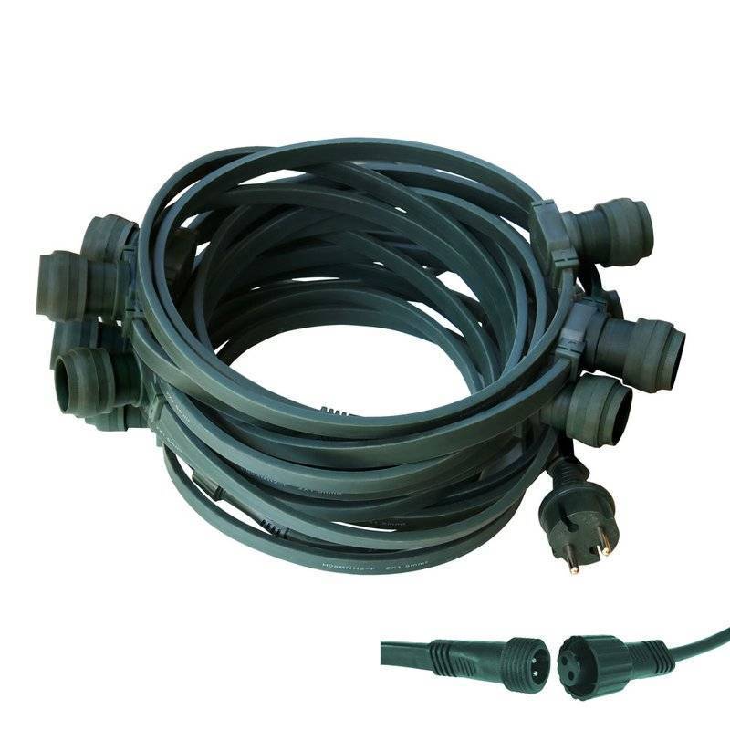 Guirlande Guinguette câble vert 10M 10 culots E27 raccordable extérieur IP65 - Image 1