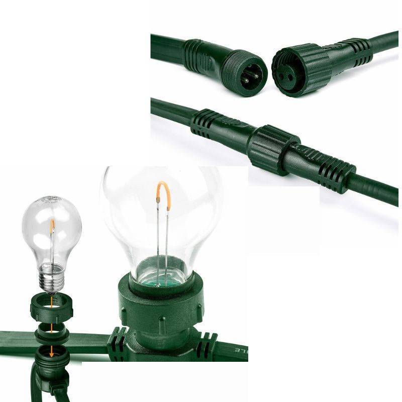 Guirlande Guinguette câble vert 10M 10 culots E27 raccordable extérieur IP65 - Image 2