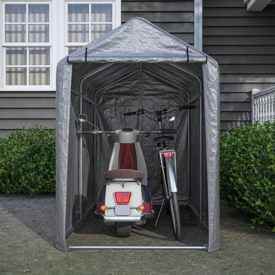 Petit abri vélo et rangement 187×100×160 cm, bâche PE étanche anti-UV, acier galvanisé gris - Image 4