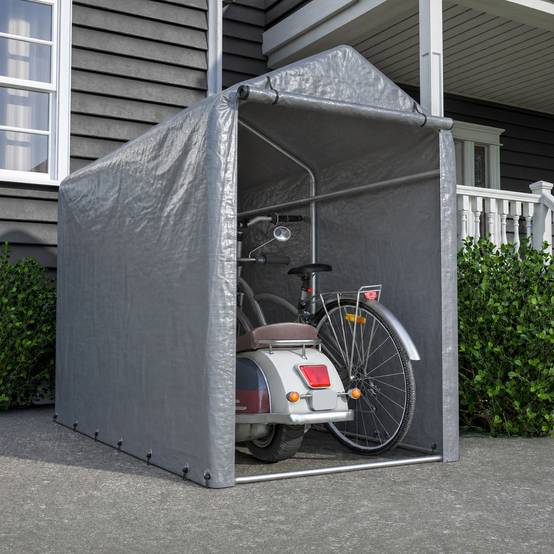 Petit abri vélo et rangement 187×100×160 cm, bâche PE étanche anti-UV, acier galvanisé gris - Image 1