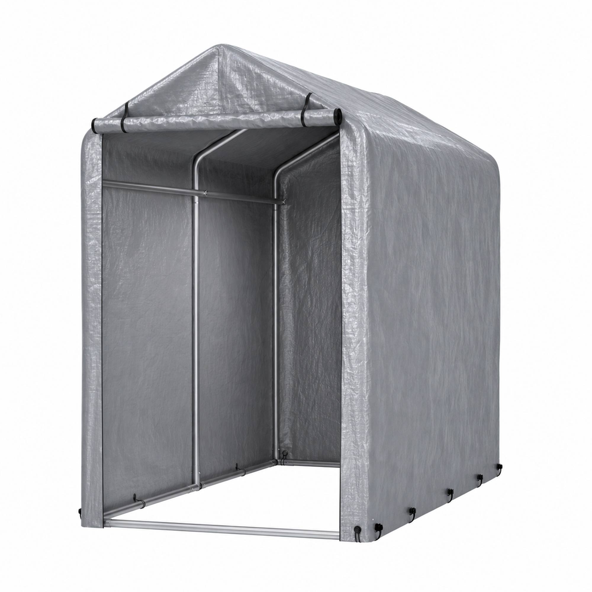 Petit abri vélo et rangement 187×100×160 cm, bâche PE étanche anti-UV, acier galvanisé gris - Image 6