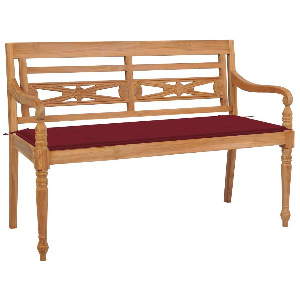 Helloshop26 - Banc de jardin meuble de patio d'extérieur terrasse avec coussin bordeaux 120 cm bois de teck massif - Image 1