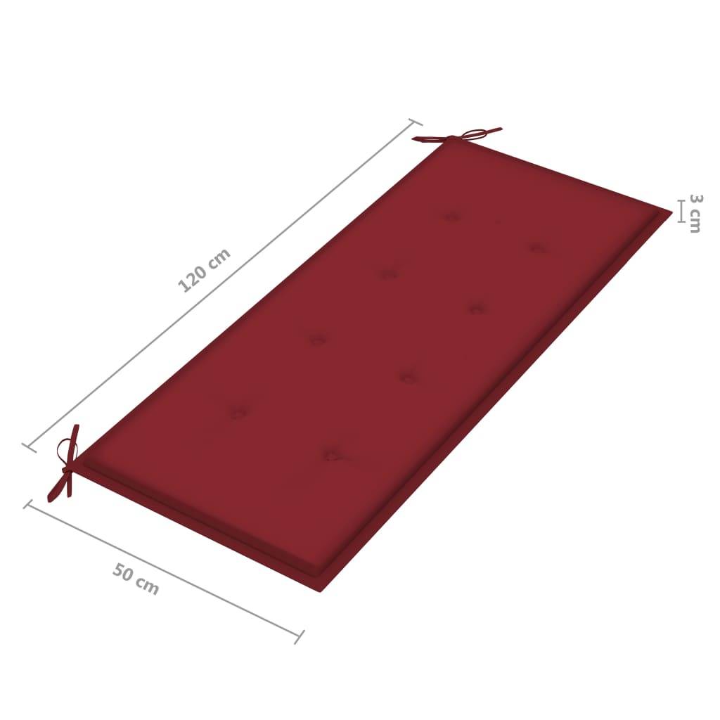 Helloshop26 - Banc de jardin meuble de patio d'extérieur terrasse avec coussin bordeaux 120 cm bois de teck massif - Image 9