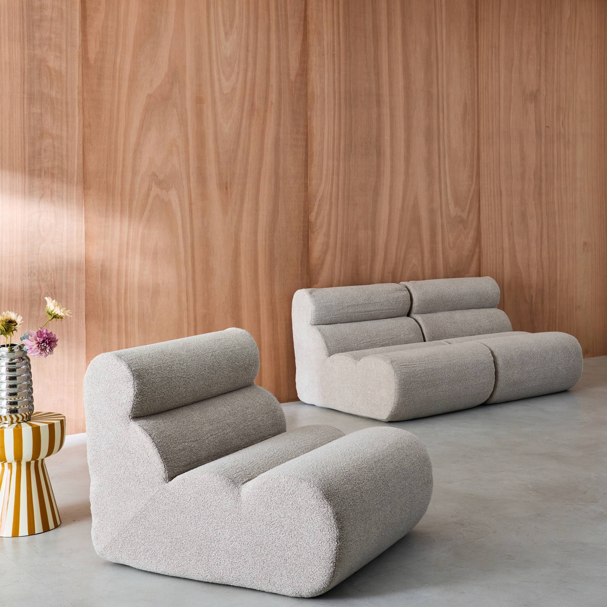 sweeek - Lot de 3 chauffeuses compressées bouclette texturée beige 1 place - L 81 x P 99 x H 75cm - Nova | sweeek - Image 3