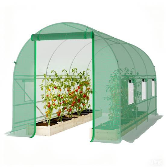 Serre tunnel de jardin 8 m², serre de jardin tunnel avec porte et 6 fenêtres, bâche PE 140 g/m² 400 x 200 x 200 cm vert - Image 2