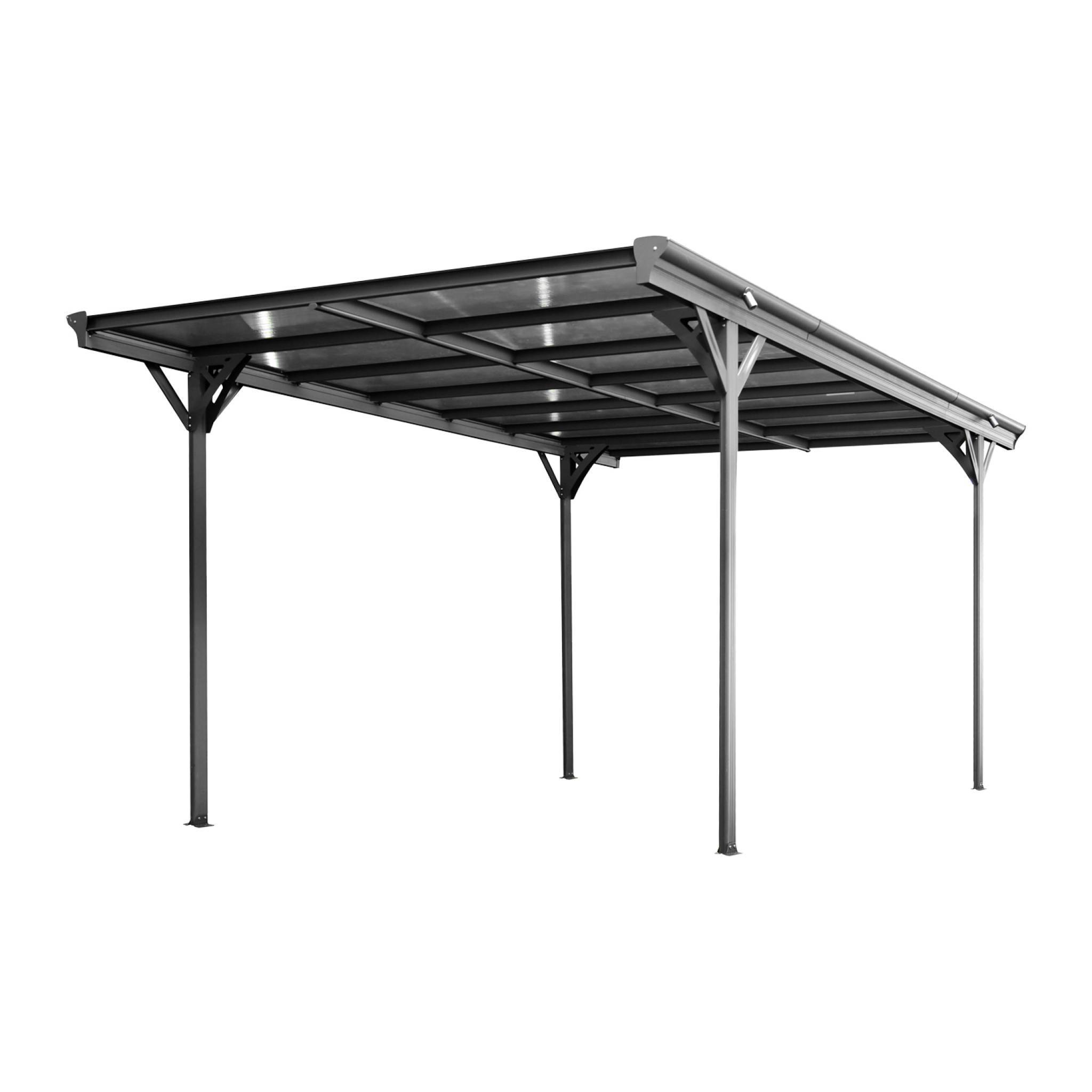 Carport aluminium. polycarbonate et acier inoxydable 15m² anthracite - 1 voiture max. - Le Born | sweeek - Image 1