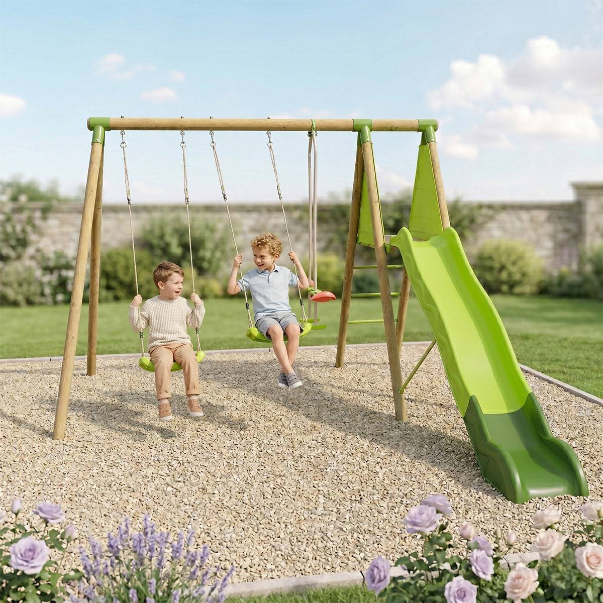 Station de jeux bois 2,30 m Topwood YAKI VERT - 6 enfants - Image 2