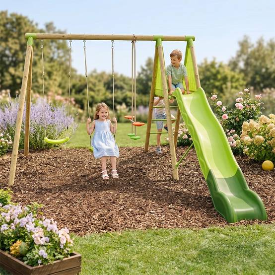 Station de jeux bois 2,30 m Topwood YAKI VERT - 6 enfants - Image 6