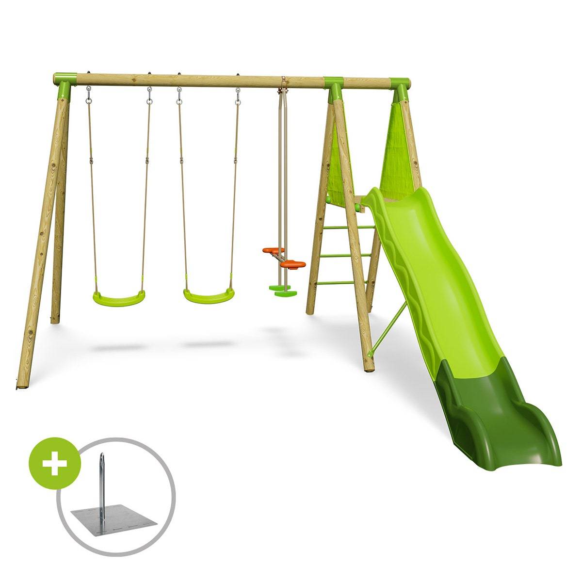 Station de jeux bois 2,30 m Topwood YAKI VERT - 6 enfants - Image 1