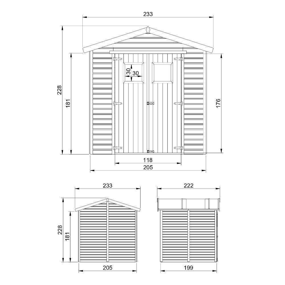 Timbela - Abri de Jardin en Bois Naturel H228x222x233 cm/4,2 m² avec les planchers imprégné et fenêtres - 17 mm d’épaisseur - Timbela M351+M351G - Image 5