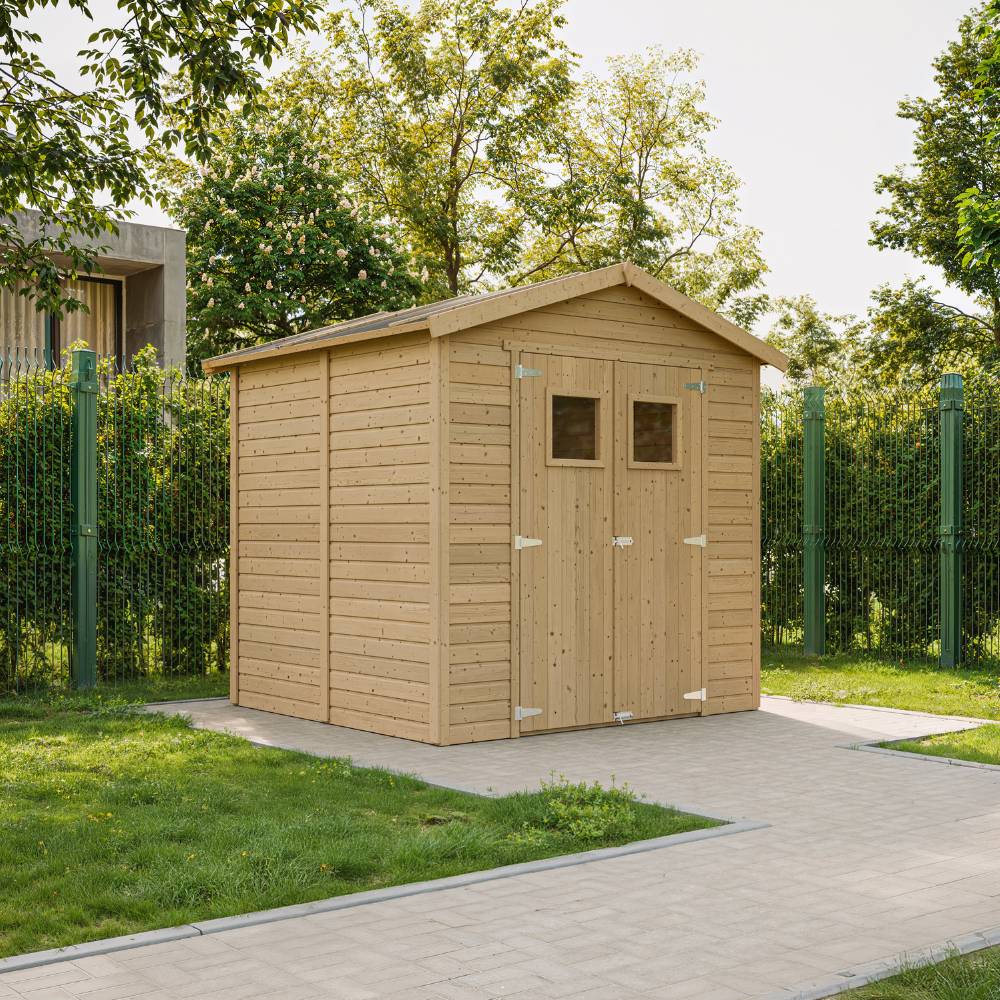 Timbela - Abri de Jardin en Bois Naturel H228x222x233 cm/4,2 m² avec les planchers imprégné et fenêtres - 17 mm d’épaisseur - Timbela M351+M351G - Image 1