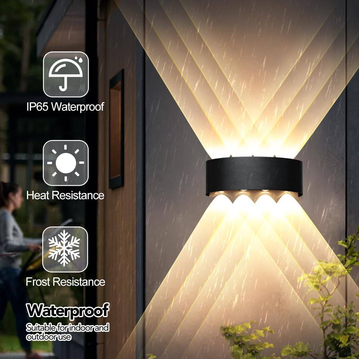 8 in 1 - LED Applique Murale Intérieur Extérieur 8W 3000K Blanc Chaud IP65 Etanche Up Down Noir pour Chambre Couloir Salon Escalier - Image 3