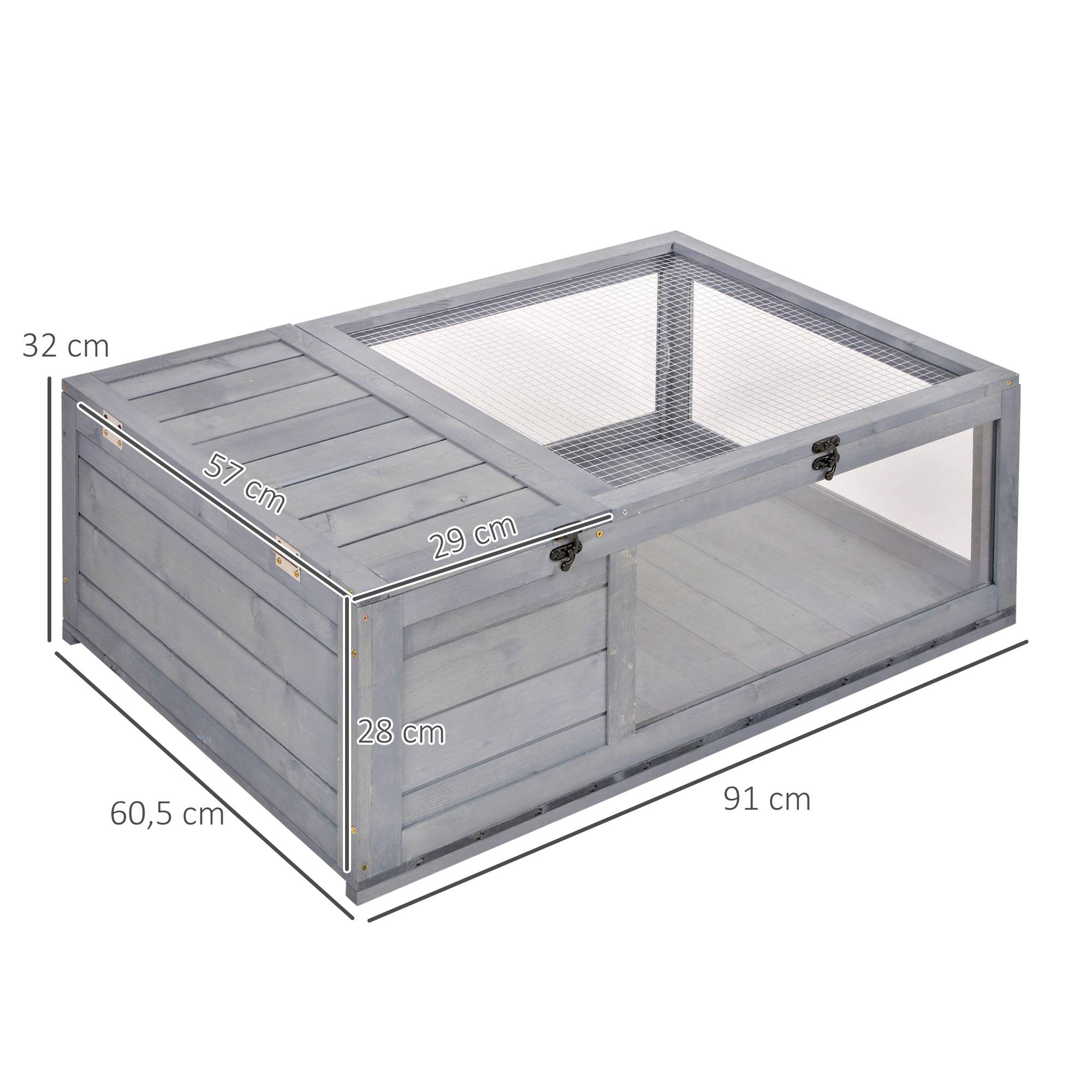 Maison enclos cage habitat pour petit animal tortues avec 2 espaces 91 x 60,5 x 32 cm bois massif gris - Image 5