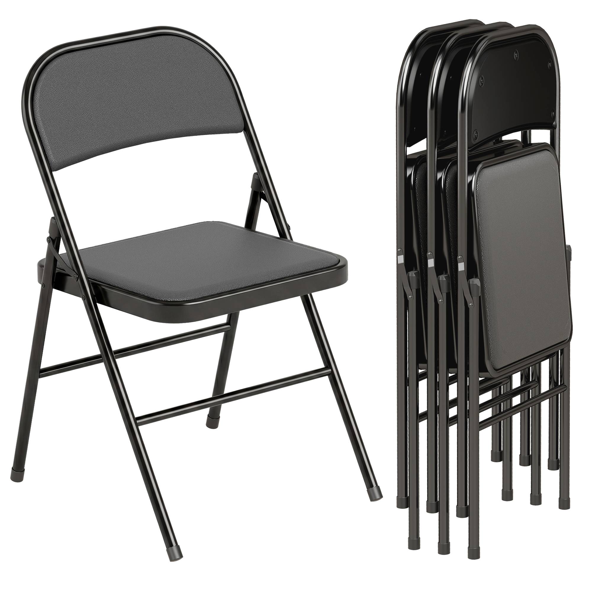 Lot de 4 chaises pliantes chaises de salle à manger portables cadre en acier 45 x 46 x 78 cm noir - Image 1
