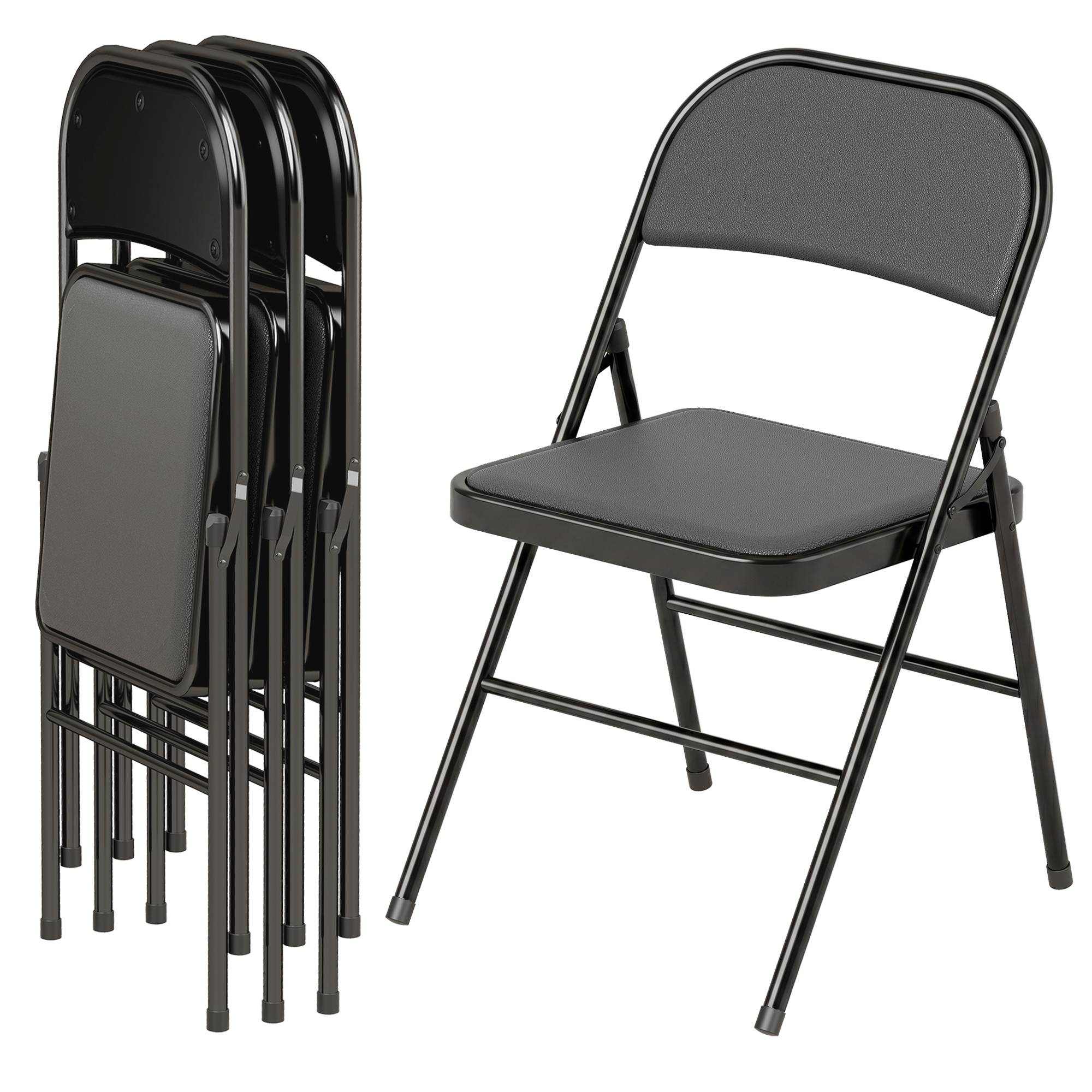 Lot de 4 chaises pliantes chaises de salle à manger portables cadre en acier 45 x 46 x 78 cm noir - Image 2