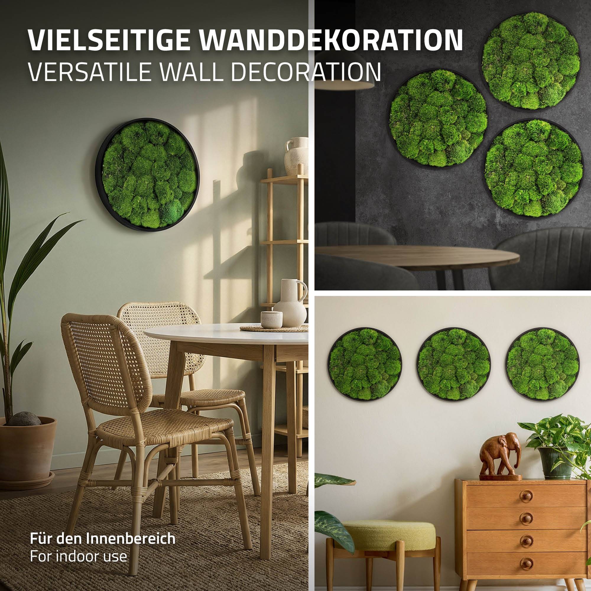 Ecd-Germany - Tableau en mousse boule stabilisée, ronde, Ø 40 cm, vert, décoration murale végétale d'intérieur, cadre en MDF, sans arrosage ni entretien, effet 3D - Image 5