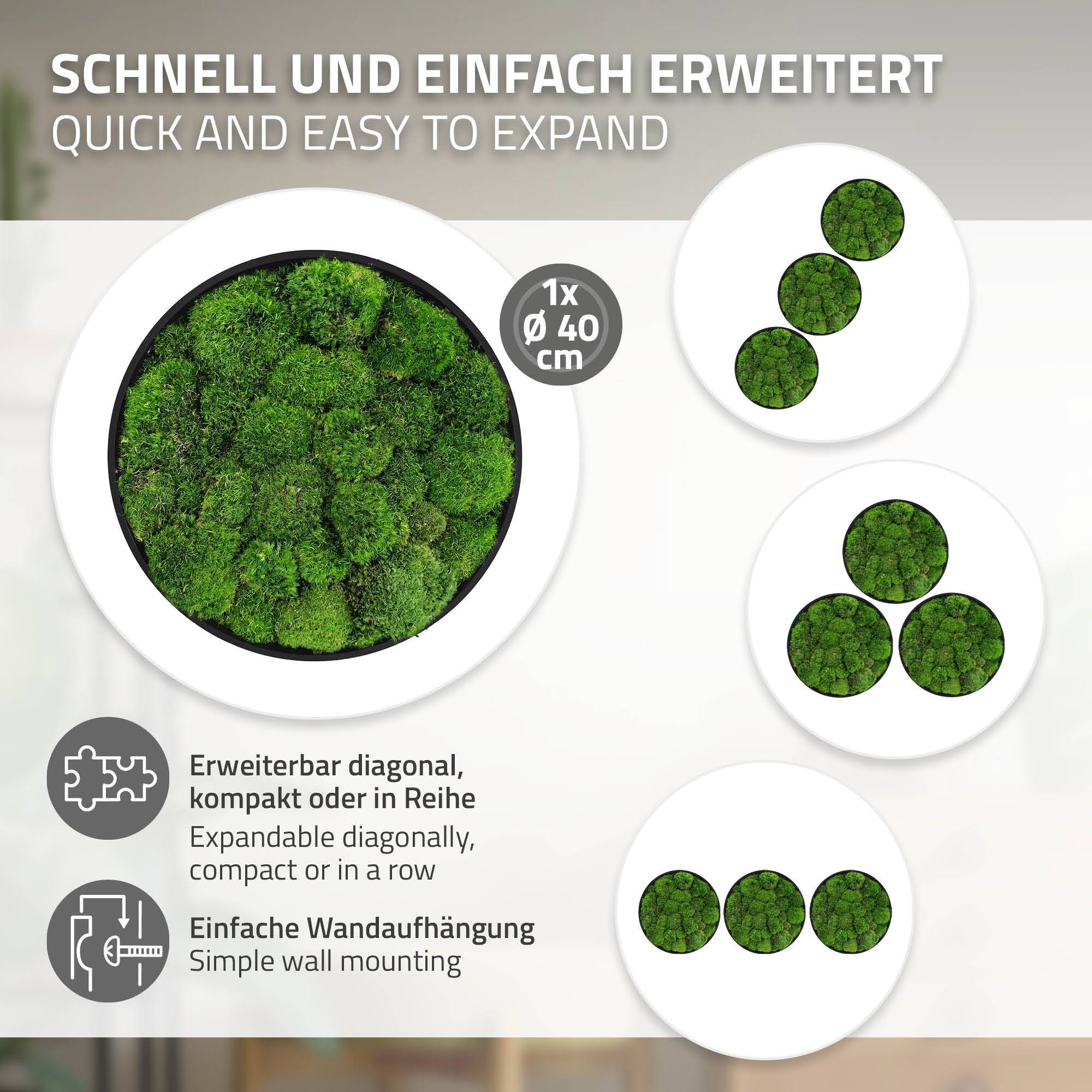 Ecd-Germany - Tableau en mousse boule stabilisée, ronde, Ø 40 cm, vert, décoration murale végétale d'intérieur, cadre en MDF, sans arrosage ni entretien, effet 3D - Image 4