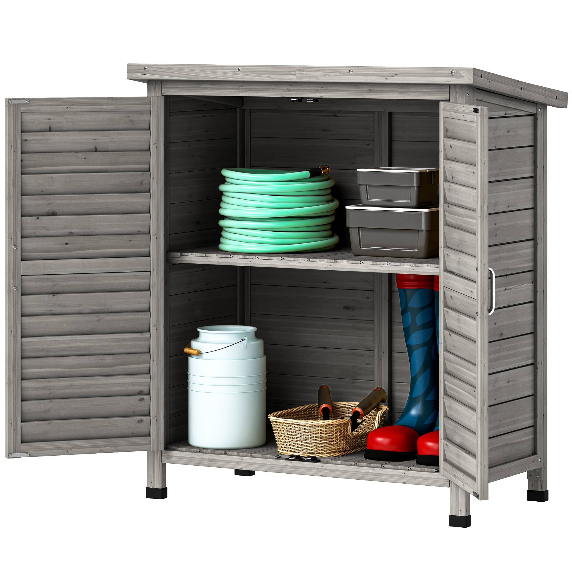 ComfortXL - Armoire de jardin bois sapin pour extérieur terrasse avec 2 étagères 87x46cm gris - ComfortXL Outdoor Living - Image 2